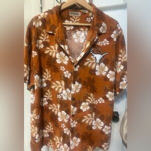 University of Texas Austin Men's Tropical Floral Shirt - Orange and White
